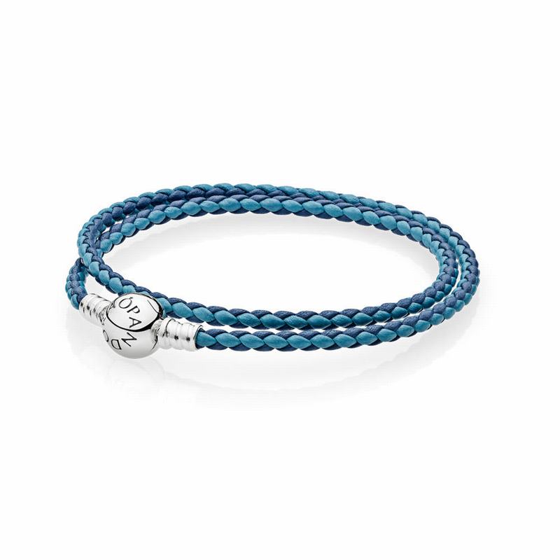 Pandora Mixed Blue Woven Double-Leather Charm Bracelet Sale NZ, Sterling Silver (109546-USZ)